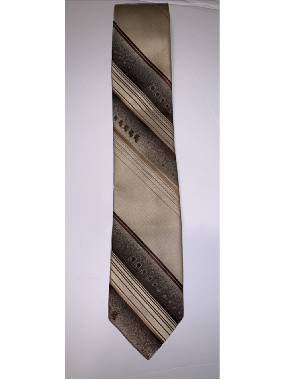 Philippe Longet Paris New York Brown Beige Tan Striped Neck Tie Vintage 3” 53” - Picture 5 of 11
